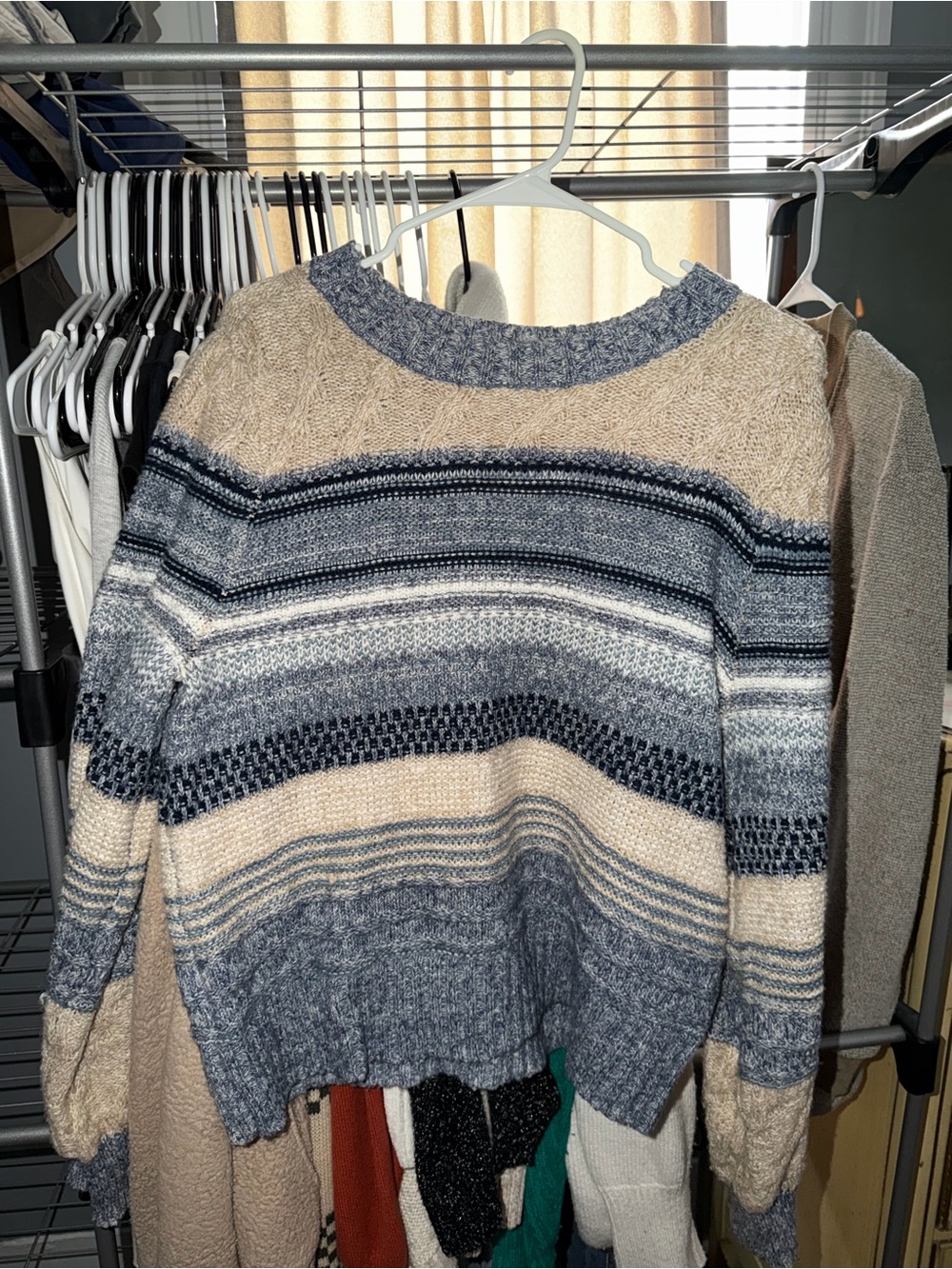 a.n.a Striped Crewneck Sweater in Beige and Blue